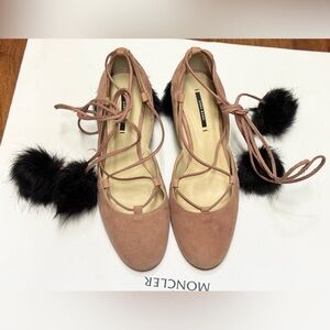Elegant Pink Suede Fur Heel Lace-Up Shoes